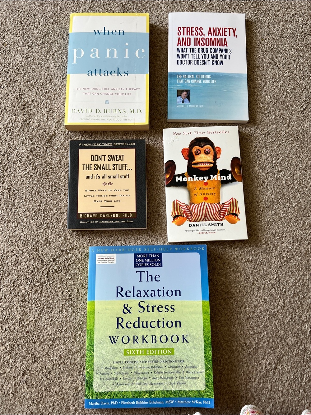 Anxiety & Stress Reduction Books  - x5 Books